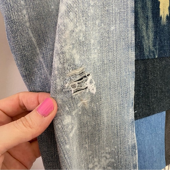 Levi’s Patchwork Jeans Waist 28 Womens Size 6 Small Flare Wide Leg Handmade Blue - Picture 12 of 15